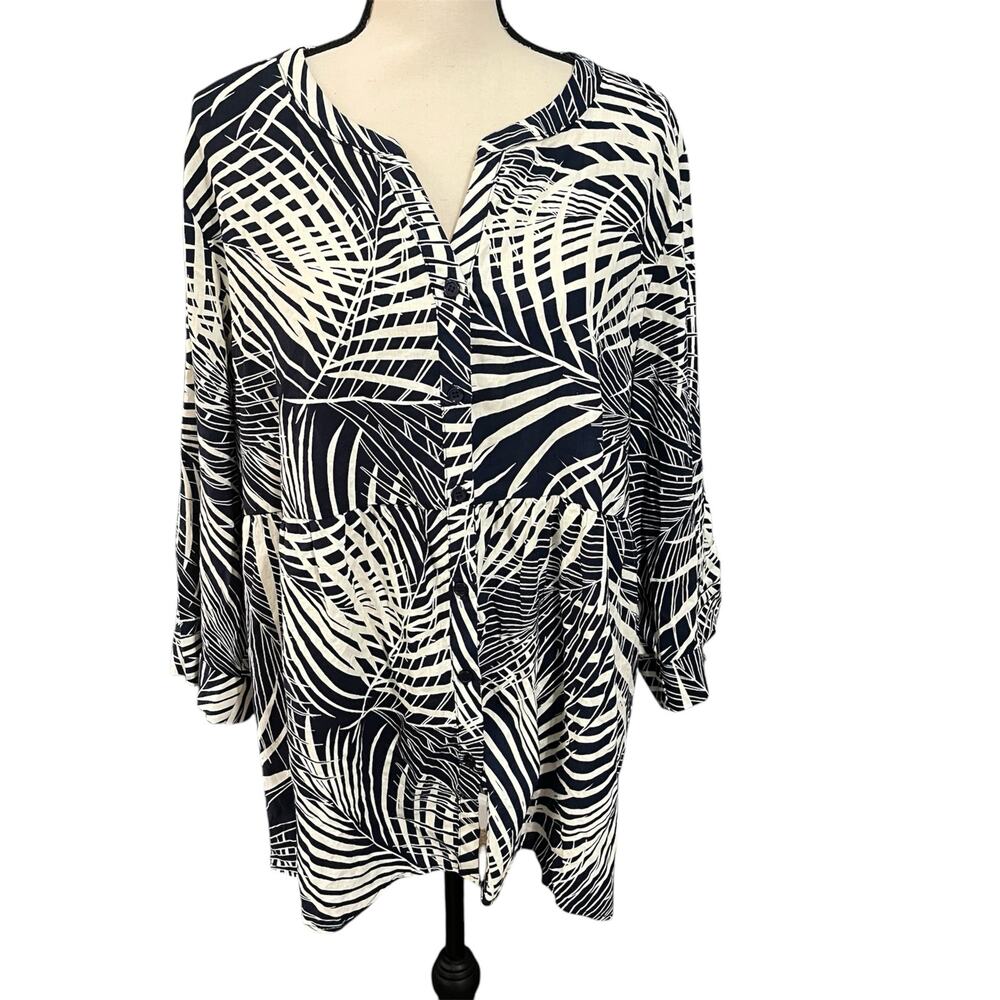 Panama Jack NEW Women's Blue Cream Floral Linen Blend Beachy Tunic Top Sz 2X